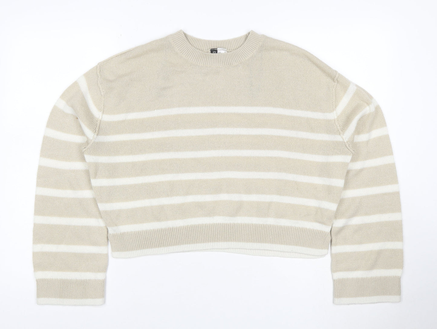 Cropp Women Beige White Striped Crew Neck Acrylic Knit Jumper M