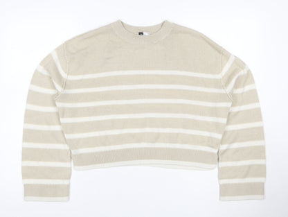 Cropp Women Beige White Striped Crew Neck Acrylic Knit Jumper M