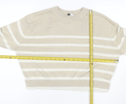 Cropp Women Beige White Striped Crew Neck Acrylic Knit Jumper M