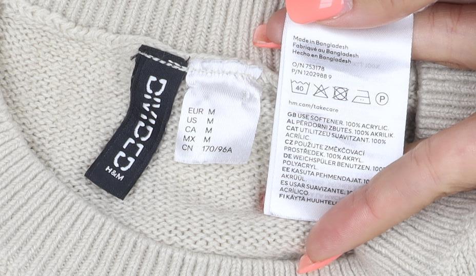 Cropp Women Beige White Striped Crew Neck Acrylic Knit Jumper M