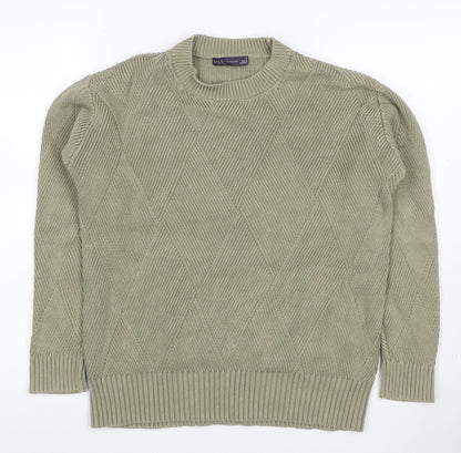 Marks & Spencer Women Green S Cotton Blend Argyle Knit Pullover Jumper