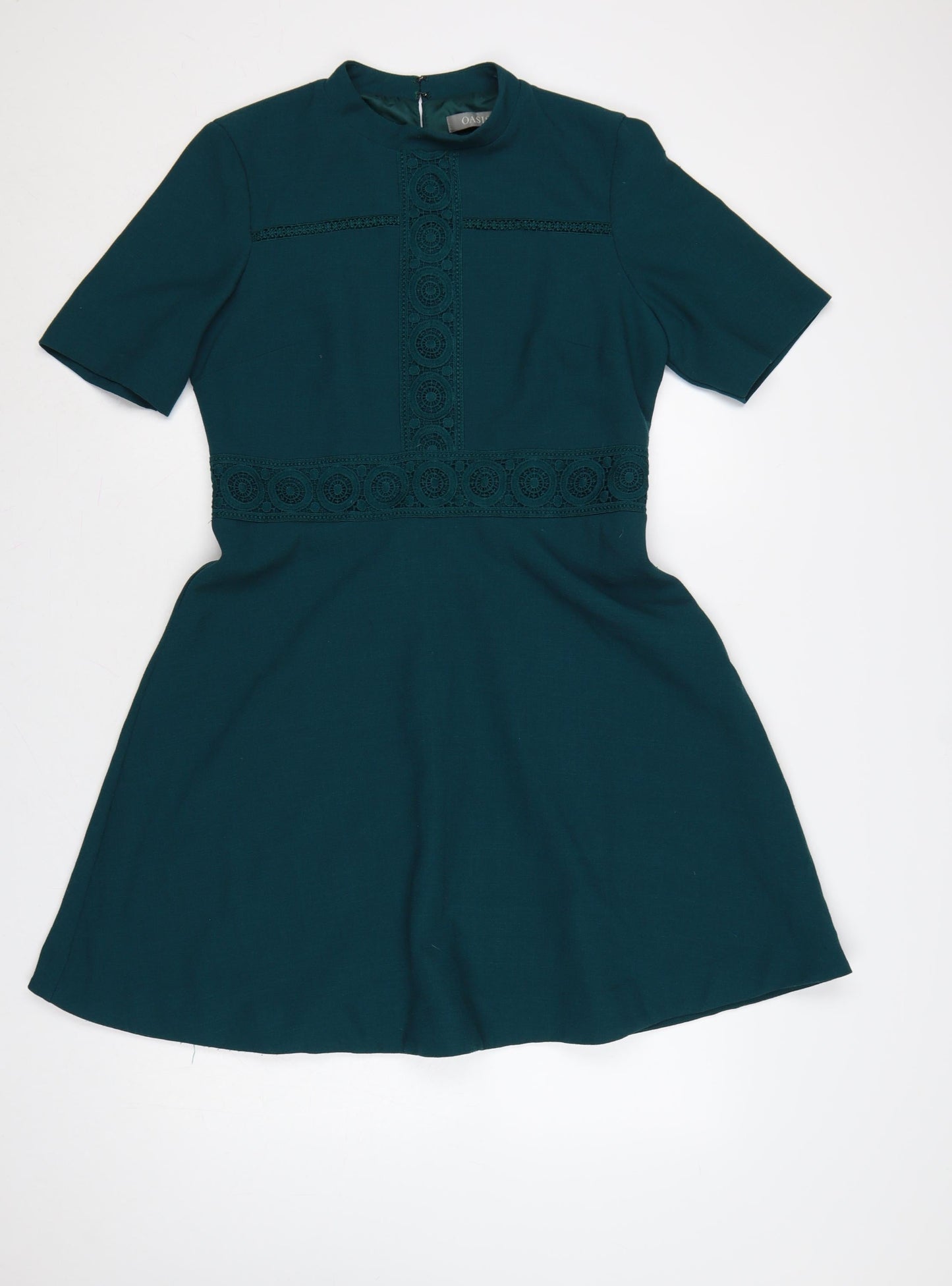 Oasis Women Green UK 14 Fit & Flare Knee Dress Lace Trim