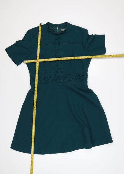 Oasis Women Green UK 14 Fit & Flare Knee Dress Lace Trim