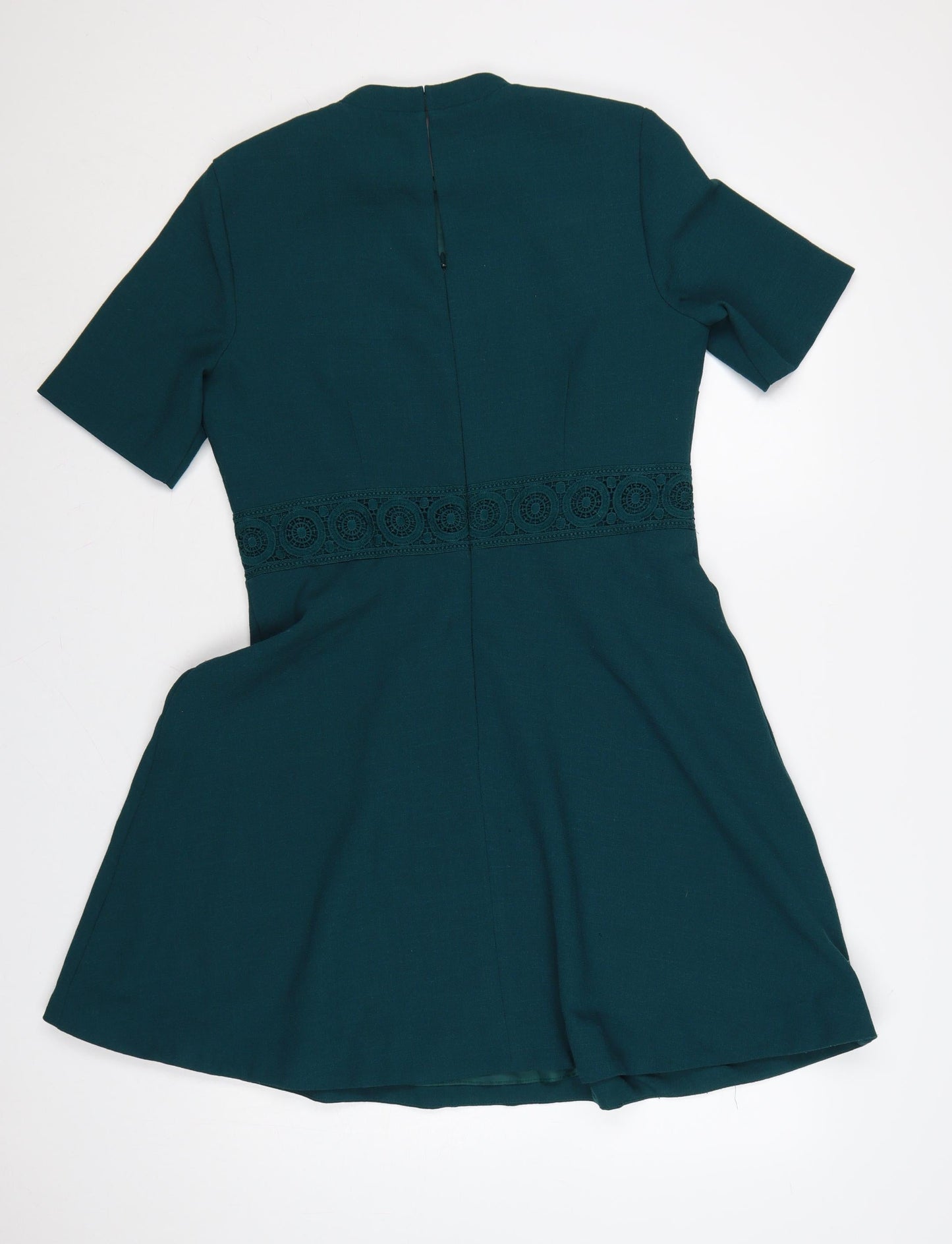 Oasis Women Green UK 14 Fit & Flare Knee Dress Lace Trim