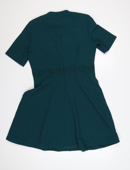 Oasis Women Green UK 14 Fit & Flare Knee Dress Lace Trim