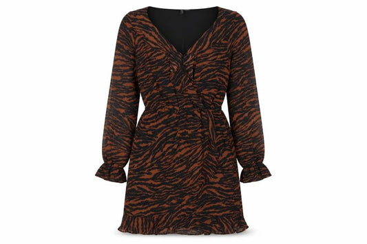 H&M Divided Women’s Brown Black Tiger Print Wrap Mini Dress UK 8
