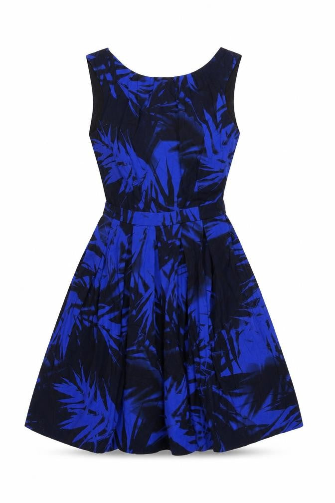 Front view of Red Herring Women’s Blue Floral Fit & Flare Belted Dress UK 10