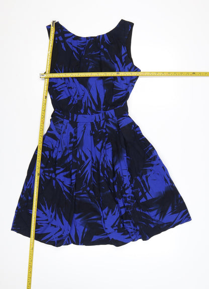 Back view of Red Herring Women’s Blue Floral Fit & Flare Belted Dress UK 10