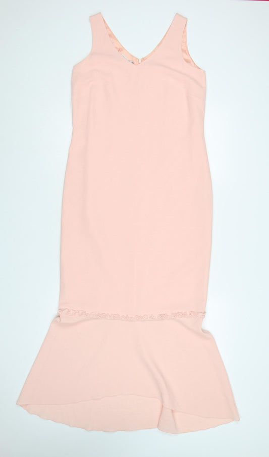 Gold Women’s Pink Size 10 Long Mermaid V-Neck Ruffle Dress