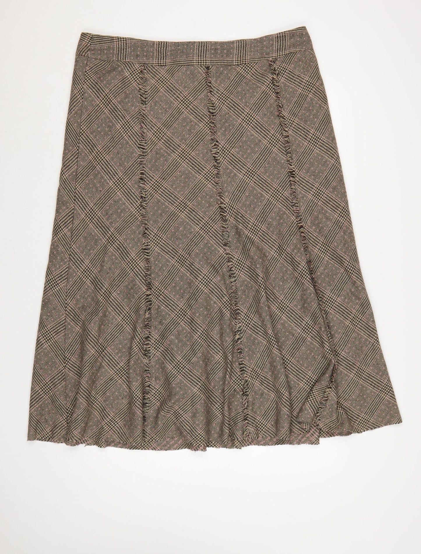 Laura Ashley Women Grey Check A-Line Long Tweed Fringe Skirt UK 20