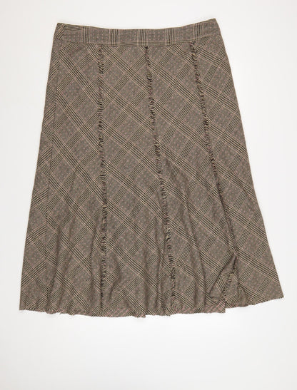 Laura Ashley Women Grey Check A-Line Long Tweed Fringe Skirt UK 20