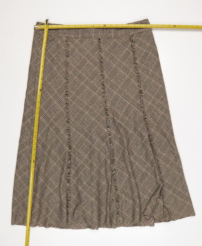 Laura Ashley Women Grey Check A-Line Long Tweed Fringe Skirt UK 20