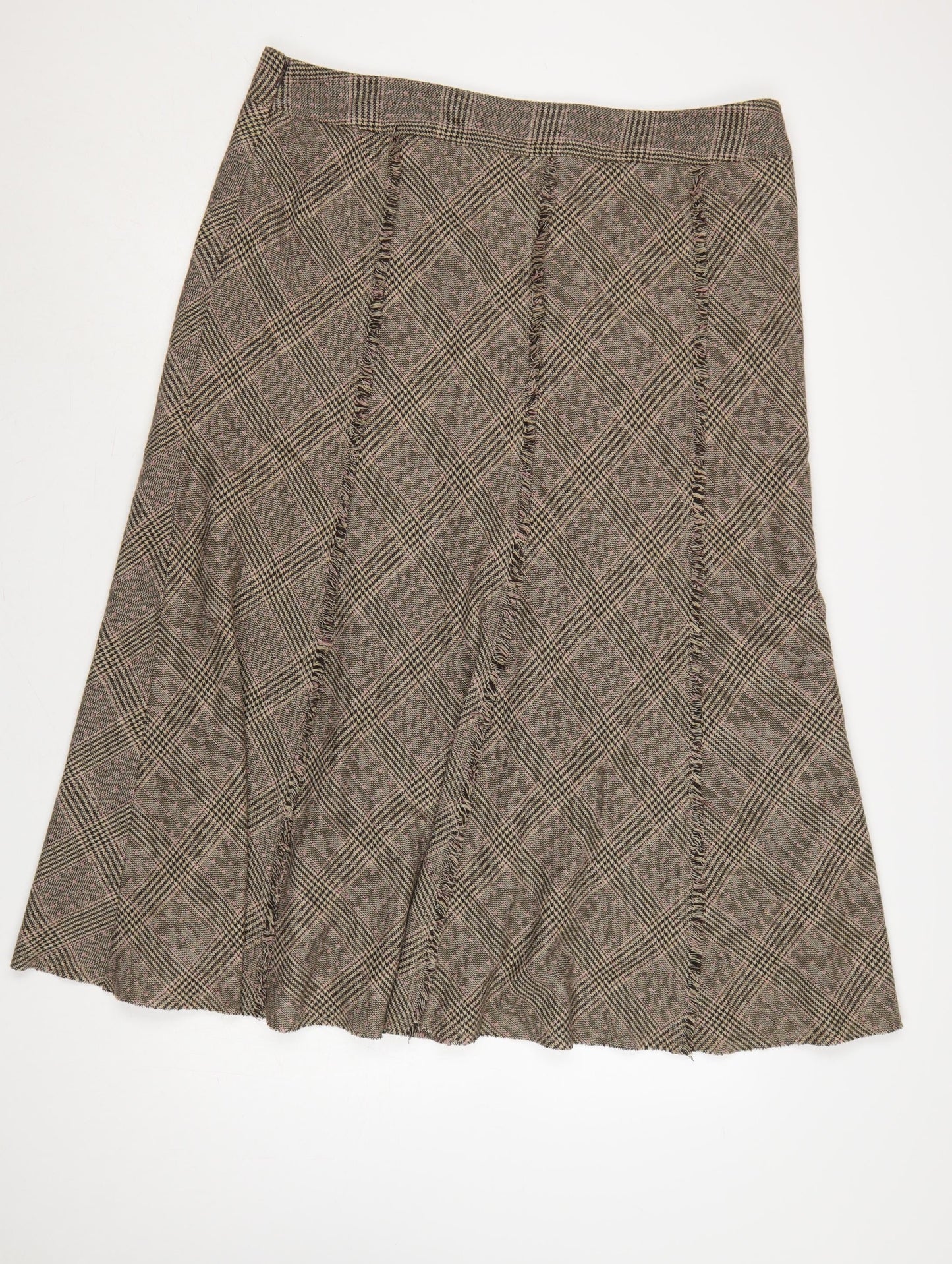 Laura Ashley Women Grey Check A-Line Long Tweed Fringe Skirt UK 20