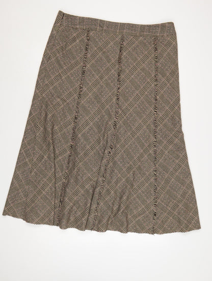 Laura Ashley Women Grey Check A-Line Long Tweed Fringe Skirt UK 20