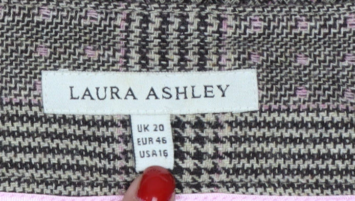 Laura Ashley Women Grey Check A-Line Long Tweed Fringe Skirt UK 20