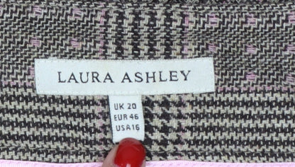 Laura Ashley Women Grey Check A-Line Long Tweed Fringe Skirt UK 20