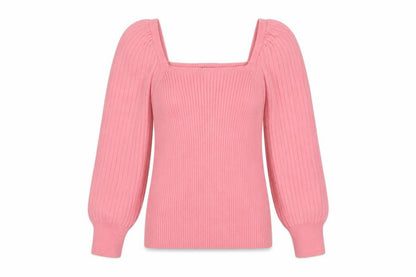 F&F Women’s Pink UK 12 Square Neck Rib Knit Balloon Sleeve Jumper