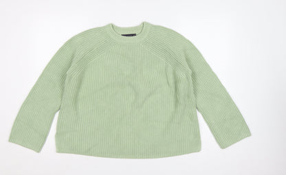 Marks & Spencer Women Green M Rib Knit Crew Neck Pullover Jumper