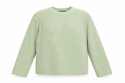 Marks & Spencer Women Green M Rib Knit Crew Neck Pullover Jumper