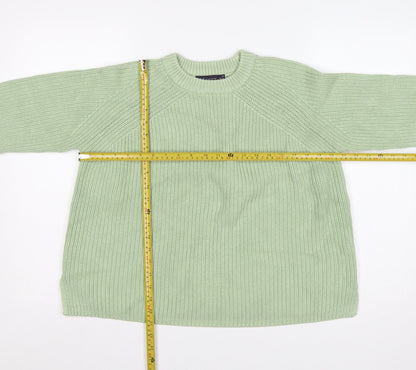 Marks & Spencer Women Green M Rib Knit Crew Neck Pullover Jumper
