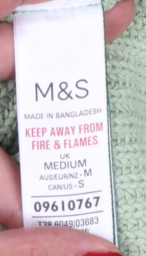 Marks & Spencer Women Green M Rib Knit Crew Neck Pullover Jumper