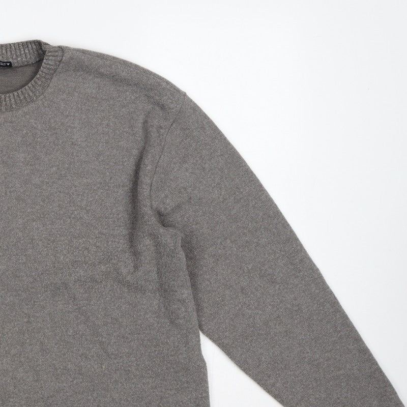 Zara Women Grey L Fine Knit Crew Neck Long Sleeve Pullover Jumper