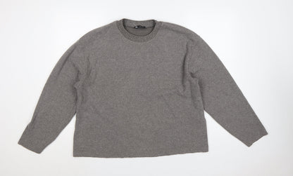 Zara Women Grey L Fine Knit Crew Neck Long Sleeve Pullover Jumper