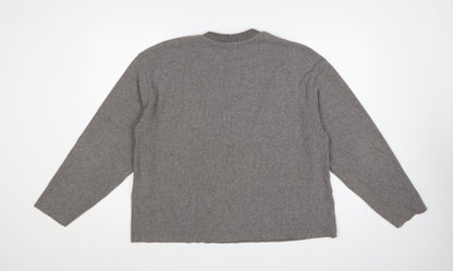 Zara Women Grey L Fine Knit Crew Neck Long Sleeve Pullover Jumper