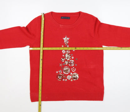 Marks and Spencer Women Red M Christmas Sequin Tree Raglan Jumper