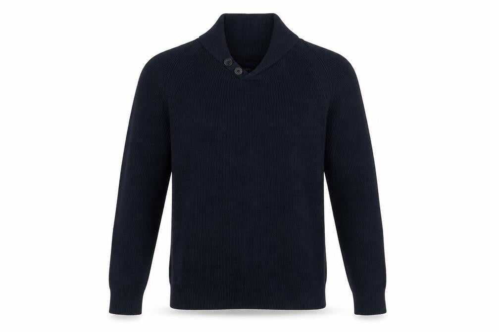 Next Men’s Blue Cotton Shawl Collar Button Pullover Jumper L