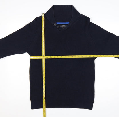 Next Men’s Blue Cotton Shawl Collar Button Pullover Jumper L