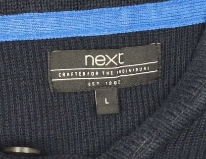 Next Men’s Blue Cotton Shawl Collar Button Pullover Jumper L