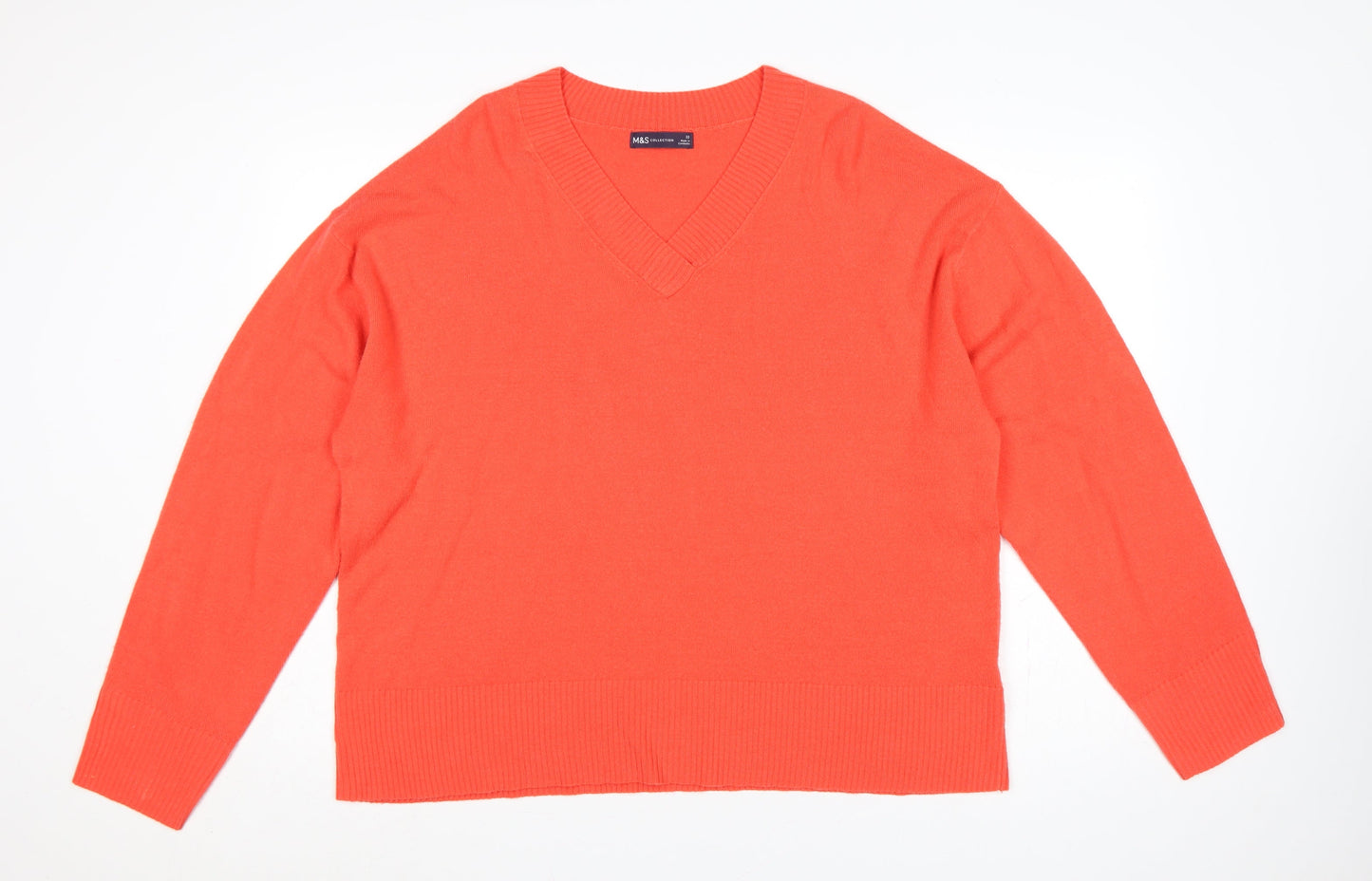Marks and Spencer Women Orange V-Neck Pullover Jumper Size 22 Knit