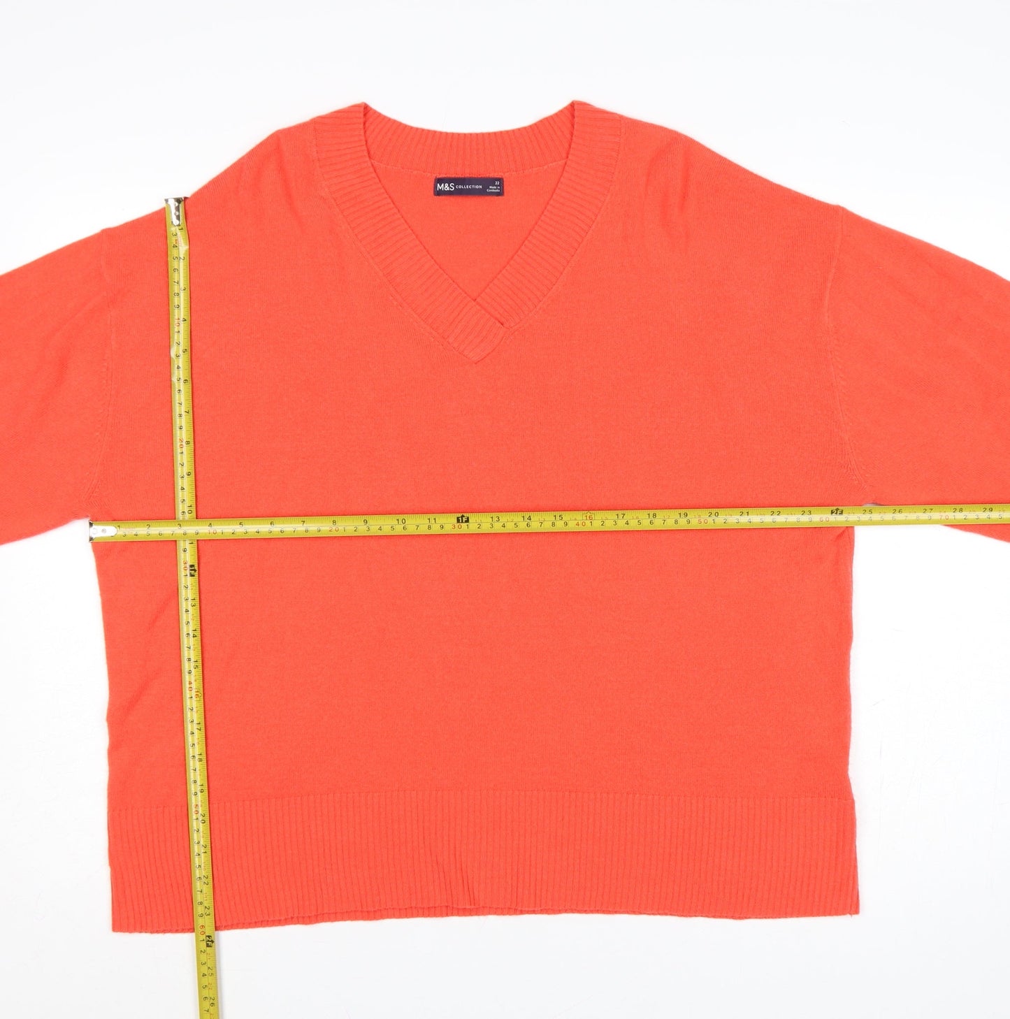 Marks and Spencer Women Orange V-Neck Pullover Jumper Size 22 Knit