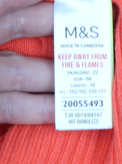 Marks and Spencer Women Orange V-Neck Pullover Jumper Size 22 Knit