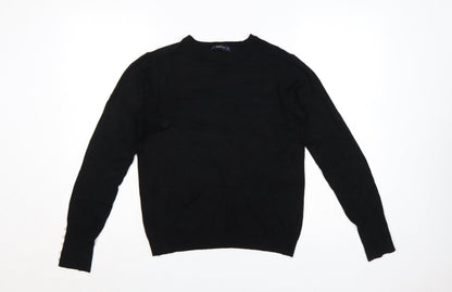 Zara Women Black L Crew Neck Pearl Cuff Knit Pullover Jumper