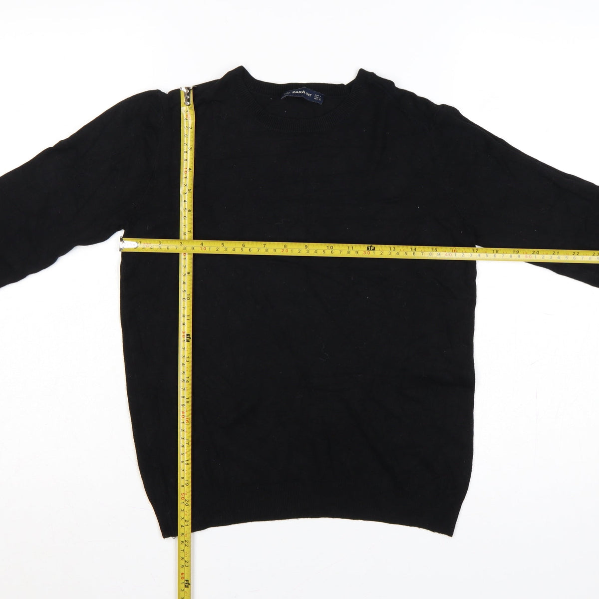 Zara Women Black L Crew Neck Pearl Cuff Knit Pullover Jumper