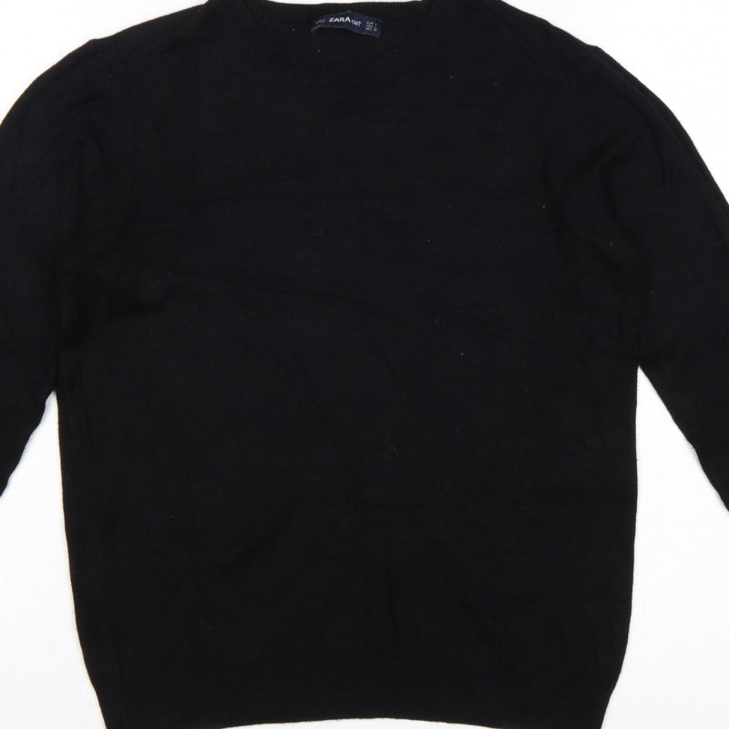 Zara Women Black L Crew Neck Pearl Cuff Knit Pullover Jumper