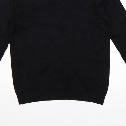 Zara Women Black L Crew Neck Pearl Cuff Knit Pullover Jumper