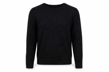 Zara Women Black L Crew Neck Pearl Cuff Knit Pullover Jumper