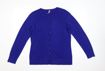 BHS Women Blue Size 14 Button Front Round Neck Knit Cardigan