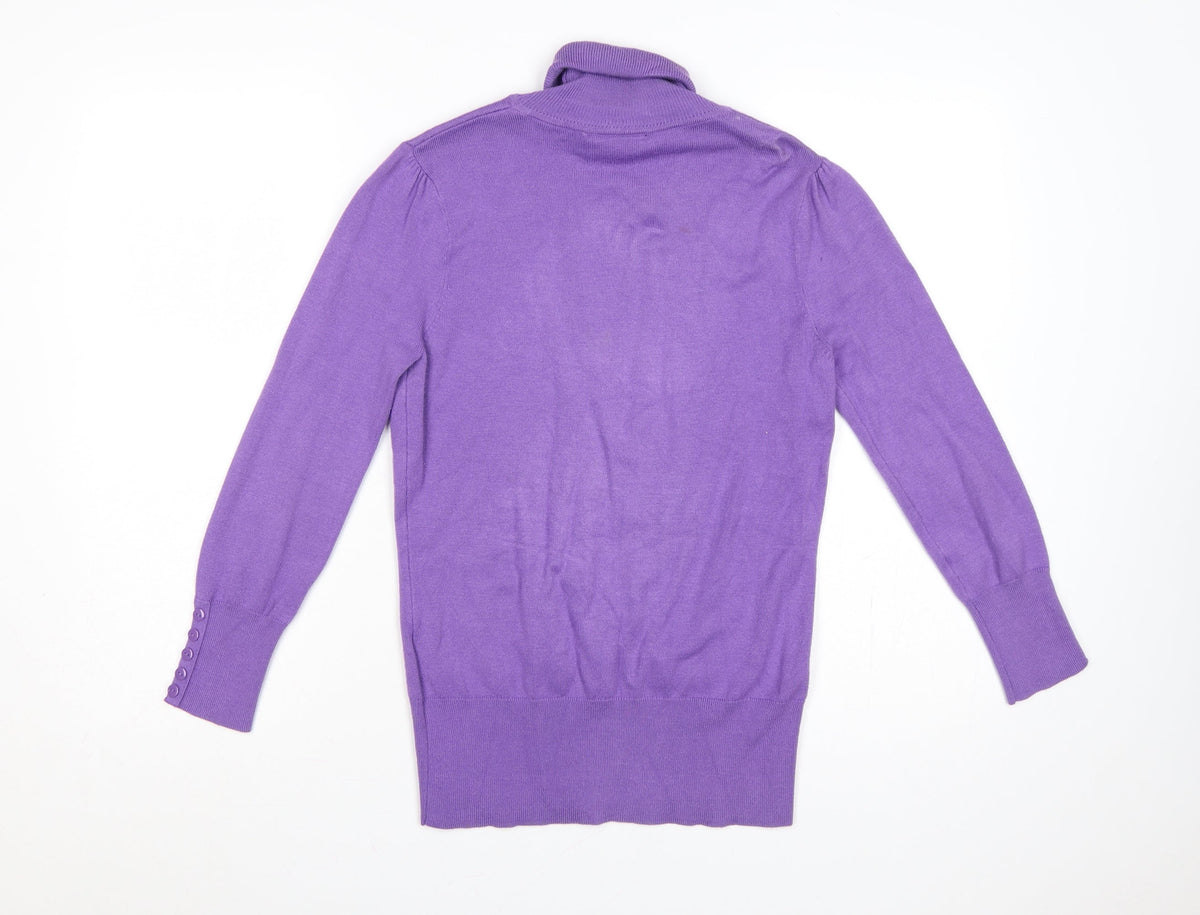 Wallis Women Purple Size 10 Roll Neck Tunic Jumper Viscose Knit