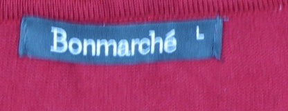 Bonmarché Women Red L Button 3/4 Sleeve Geometric Knit Cardigan