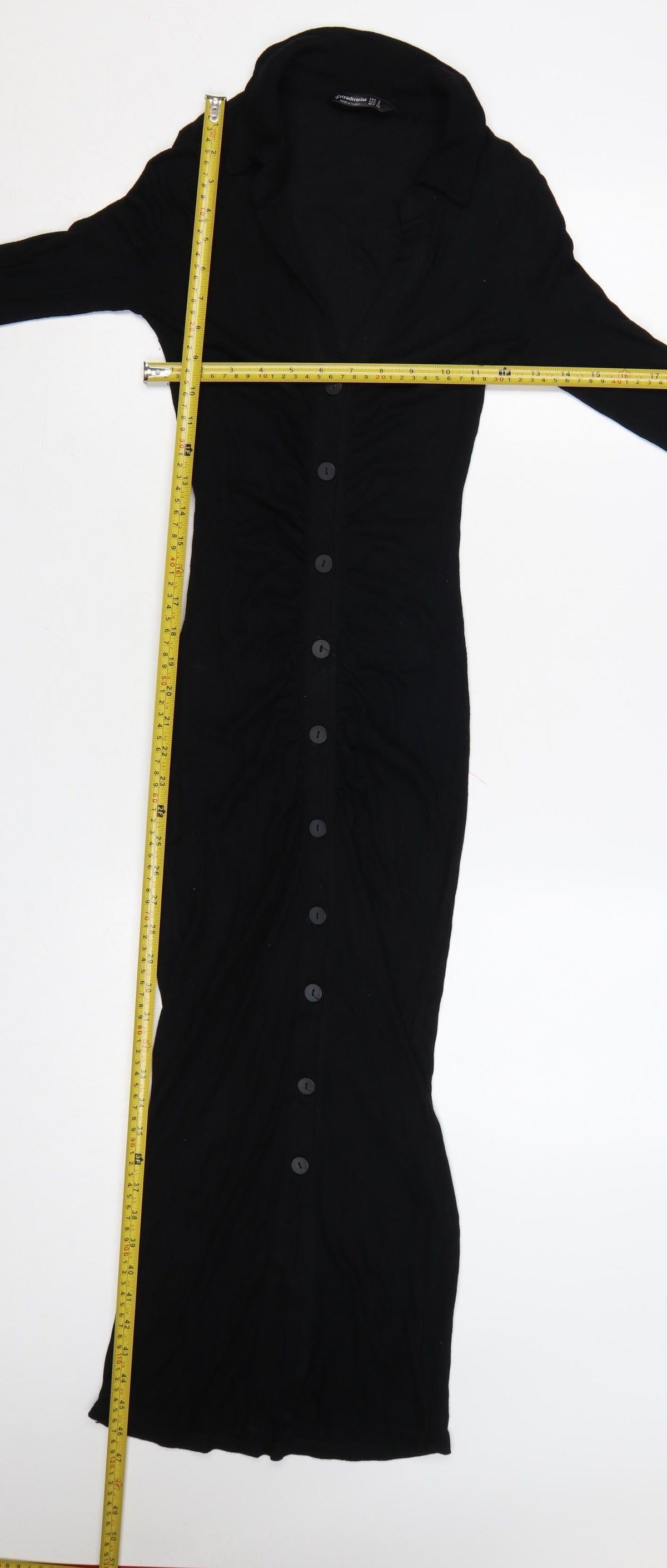 Stradivarius Women Black S Long Knit Collared Button Maxi Jumper Dress