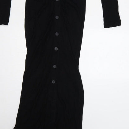 Stradivarius Women Black S Long Knit Collared Button Maxi Jumper Dress