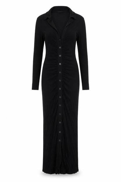 Stradivarius Women Black S Long Knit Collared Button Maxi Jumper Dress