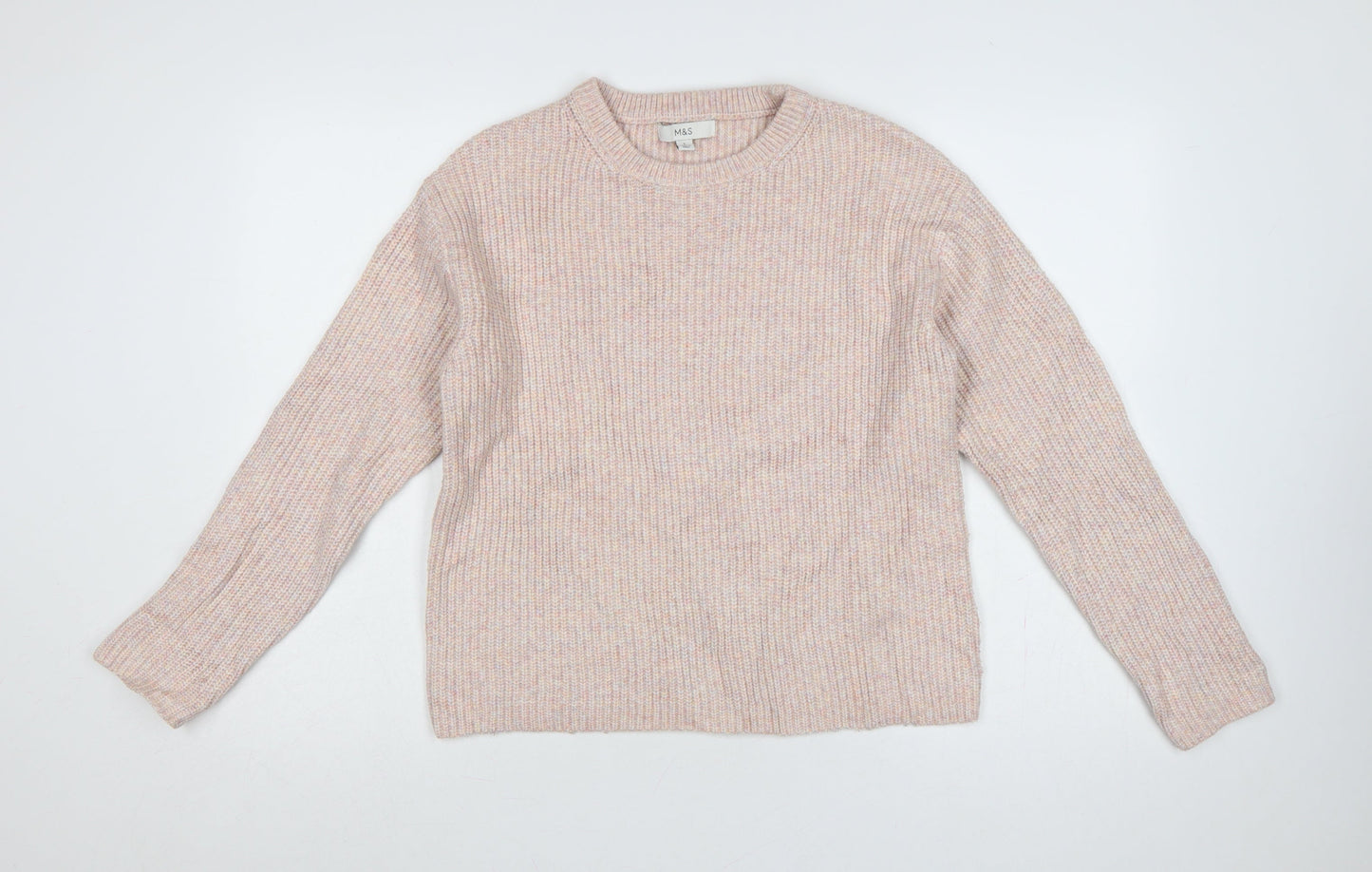 Marks and Spencer Women Pink Size 10 Rib Knit Crew Neck Jumper