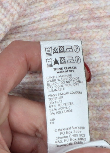 Marks and Spencer Women Pink Size 10 Rib Knit Crew Neck Jumper