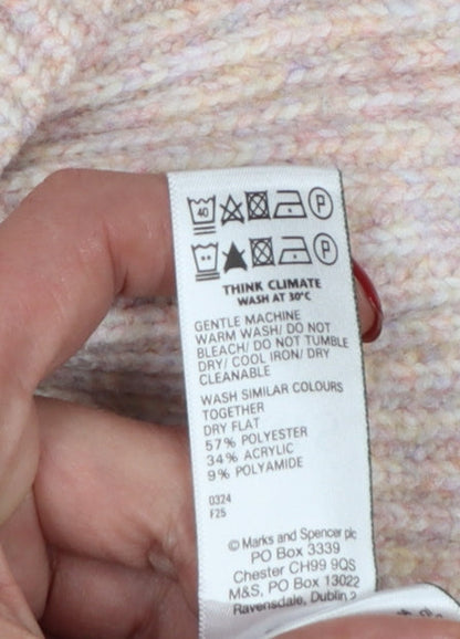 Marks and Spencer Women Pink Size 10 Rib Knit Crew Neck Jumper