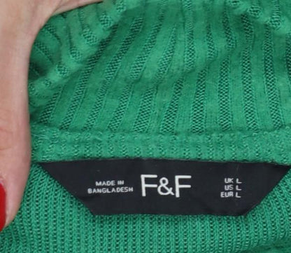 F&F Women Green L High Neck Long Sleeve Knit Jumper